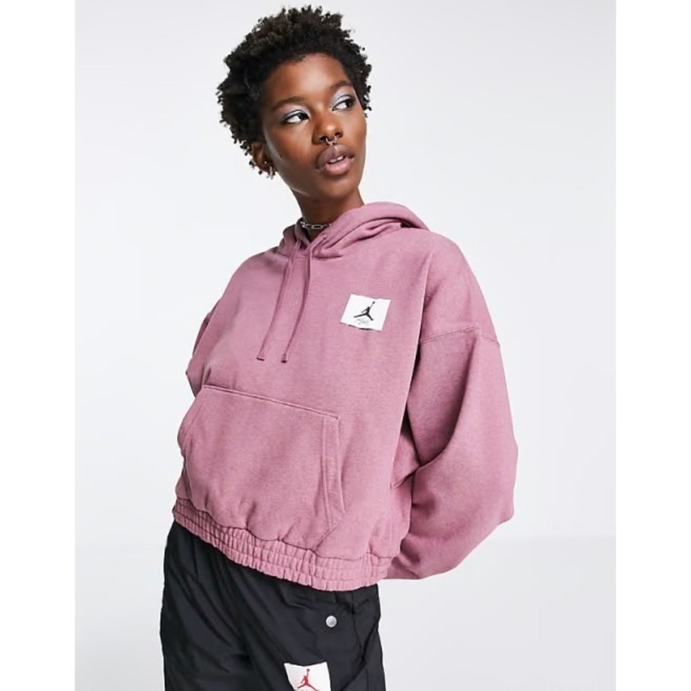 Jordan Flight Fleece Hoodie Womens XS Purple Mauve Cropped Loose Fit DD6998-533